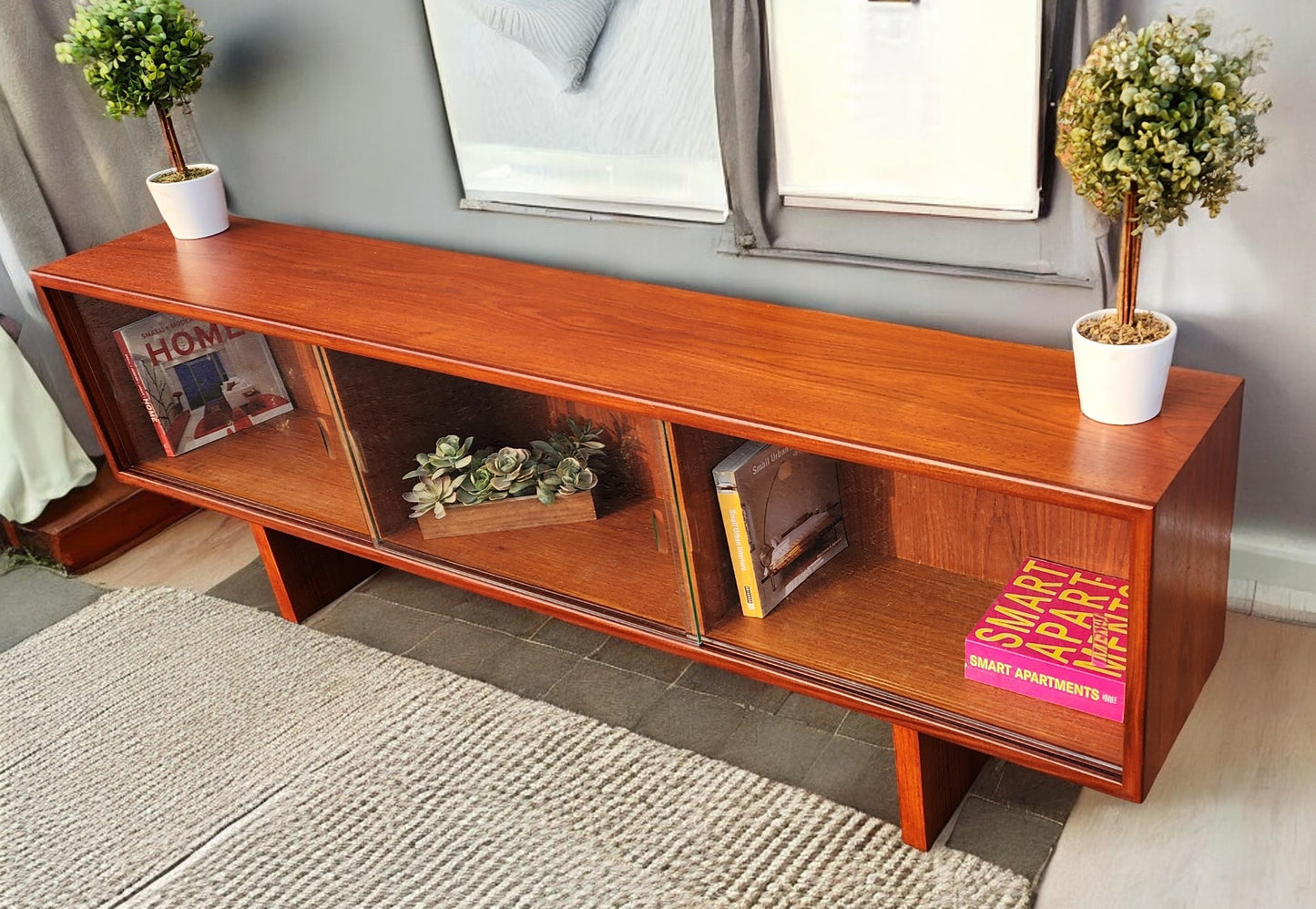 REFINISHED Mid Century Modern Teak TV Console/ Bookcase by RS Associates, 72"