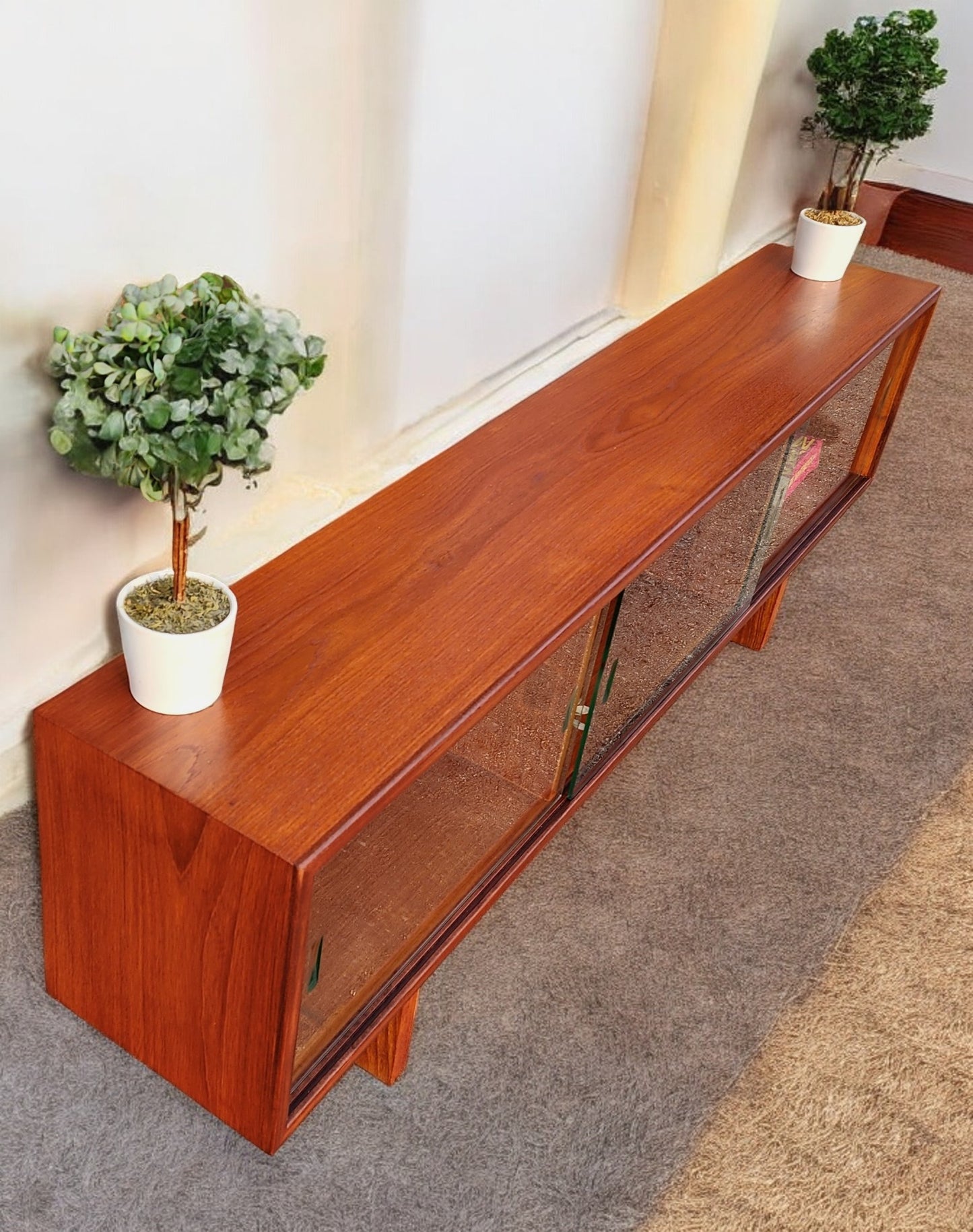 REFINISHED Mid Century Modern Teak TV Console/ Bookcase by RS Associates, 72"