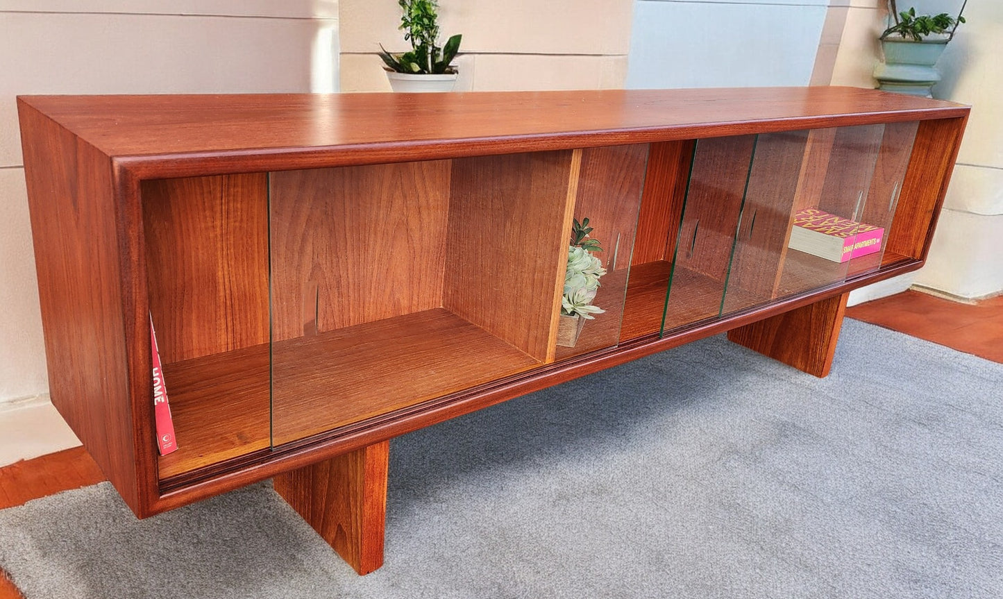 REFINISHED Mid Century Modern Teak TV Console/ Bookcase by RS Associates, 72"