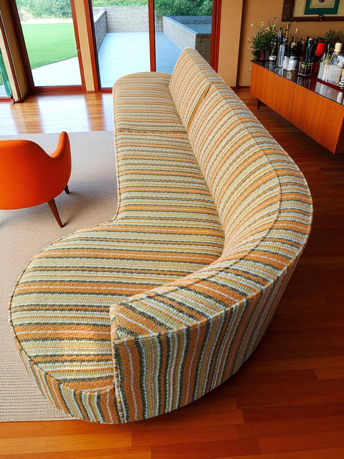 Mid Century Modern V. Kagan style 2-piece Curved Sectional Sofa, NEW FOAM