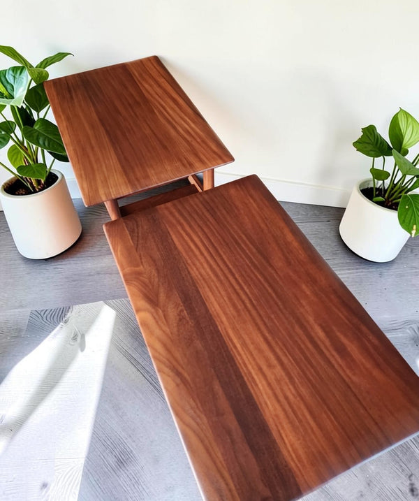 2 REFINISHED MCM SOLID Teak Accent Tables with Shelves by Imperial