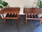 2 REFINISHED MCM SOLID Teak Accent Tables with Shelves by Imperial 4