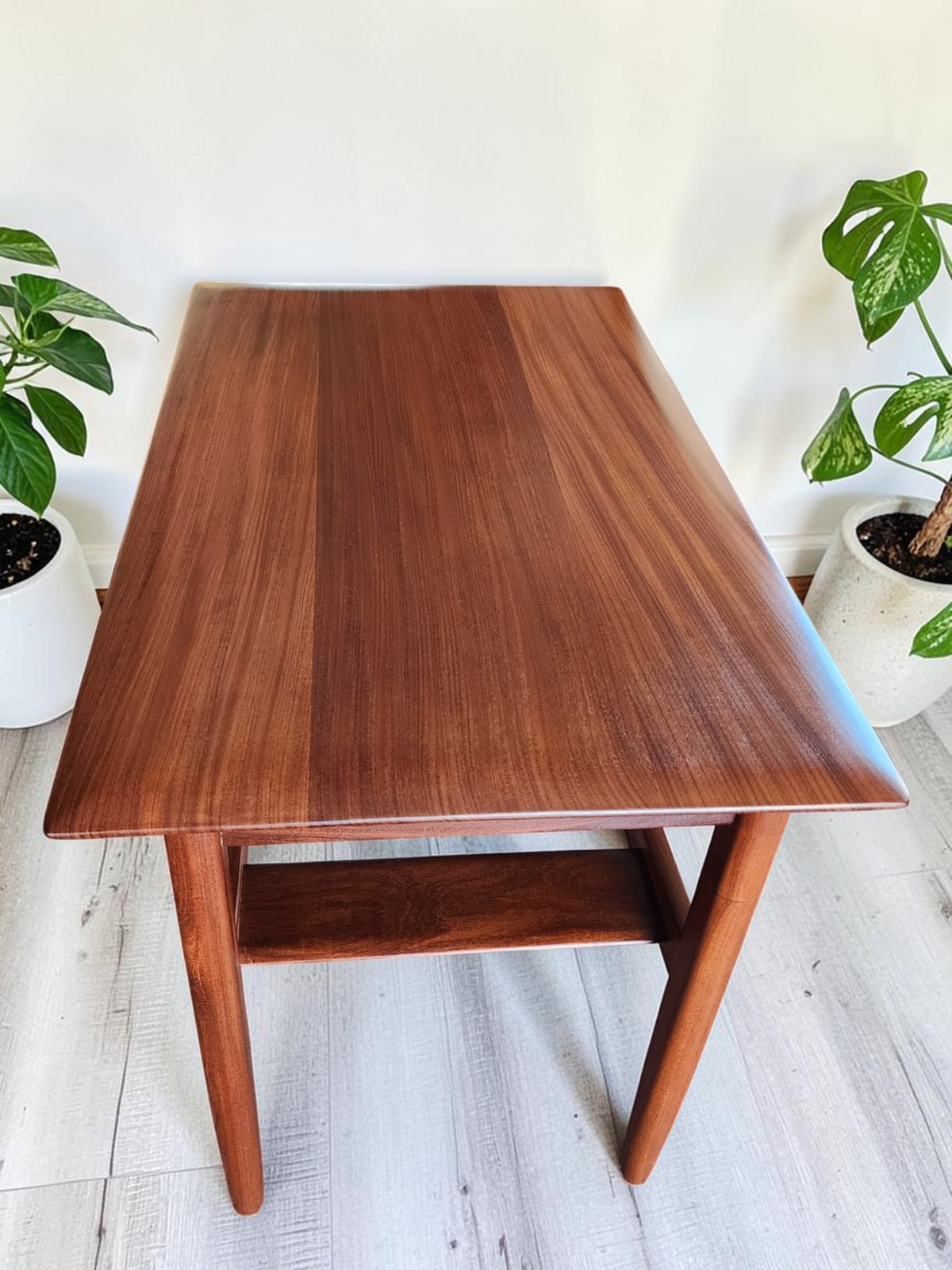 2 REFINISHED MCM SOLID Teak Accent Tables with Shelves by Imperial