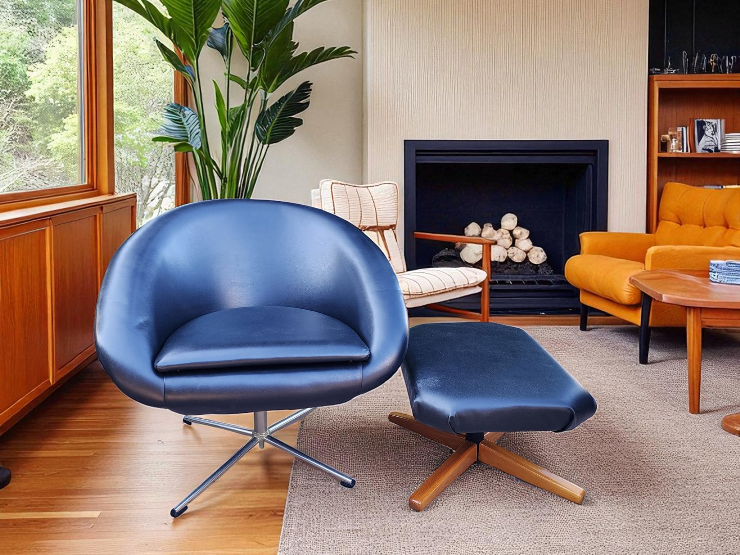2 Mid Century Modern Pod Chairs by Overman with free Foot Stools