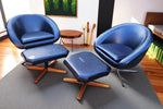 2 Mid Century Modern Pod Chairs by Overman with free Foot Stools 9