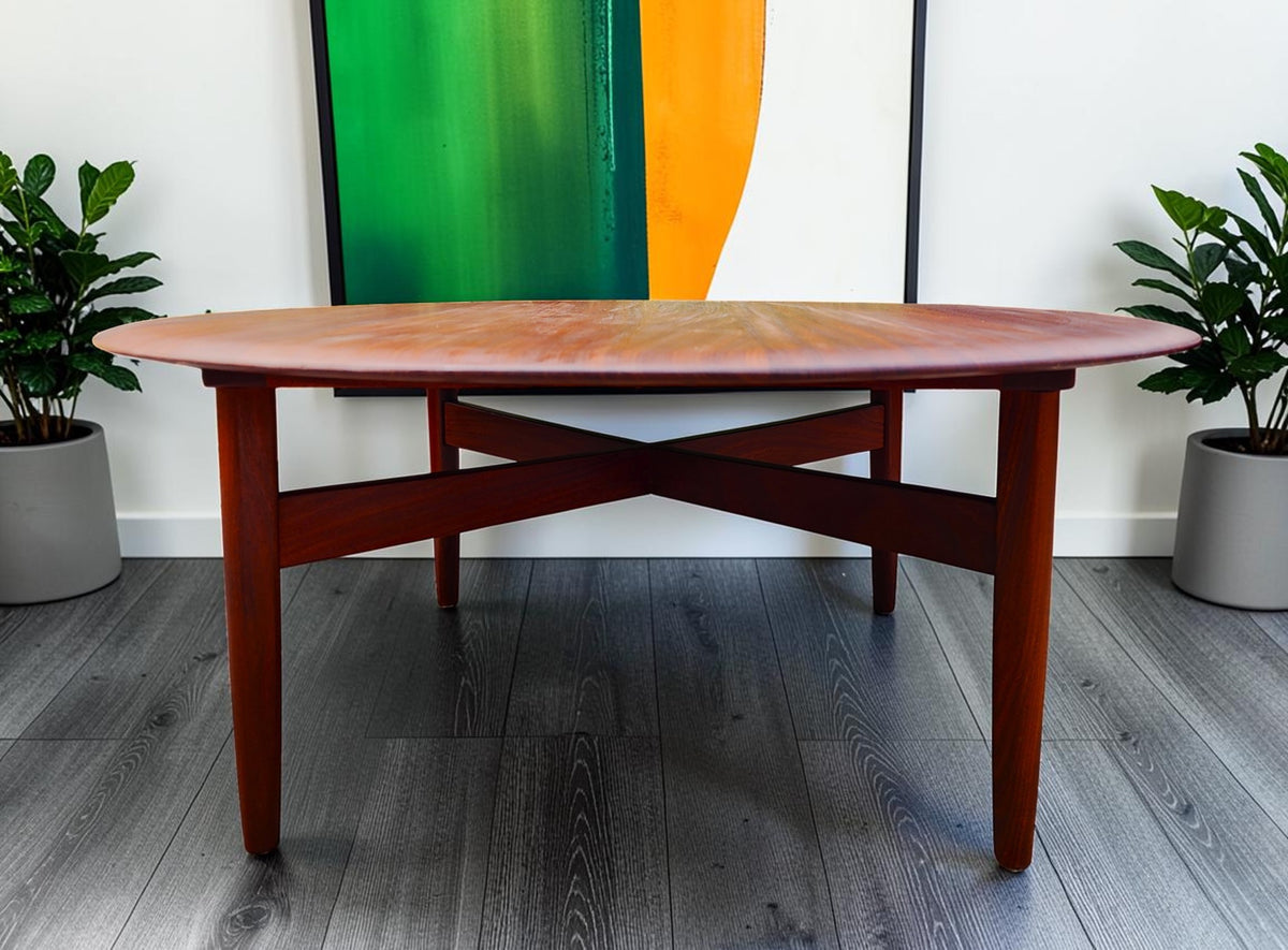 REFINISHED MCM SOLID Teak Coffee Table Round by Imperial D 39