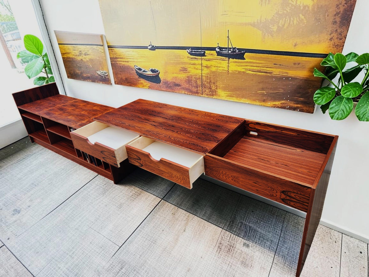 RESTORED Swedish MCM Modular Rosewood Stereo Media Console by T.Kempe