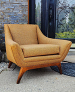 2 REFINISHED REUPHOLSTERED Mid Century Modern Armchairs & Ottoman 5