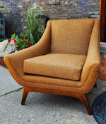 2 REFINISHED REUPHOLSTERED Mid Century Modern Armchairs & Ottoman 13