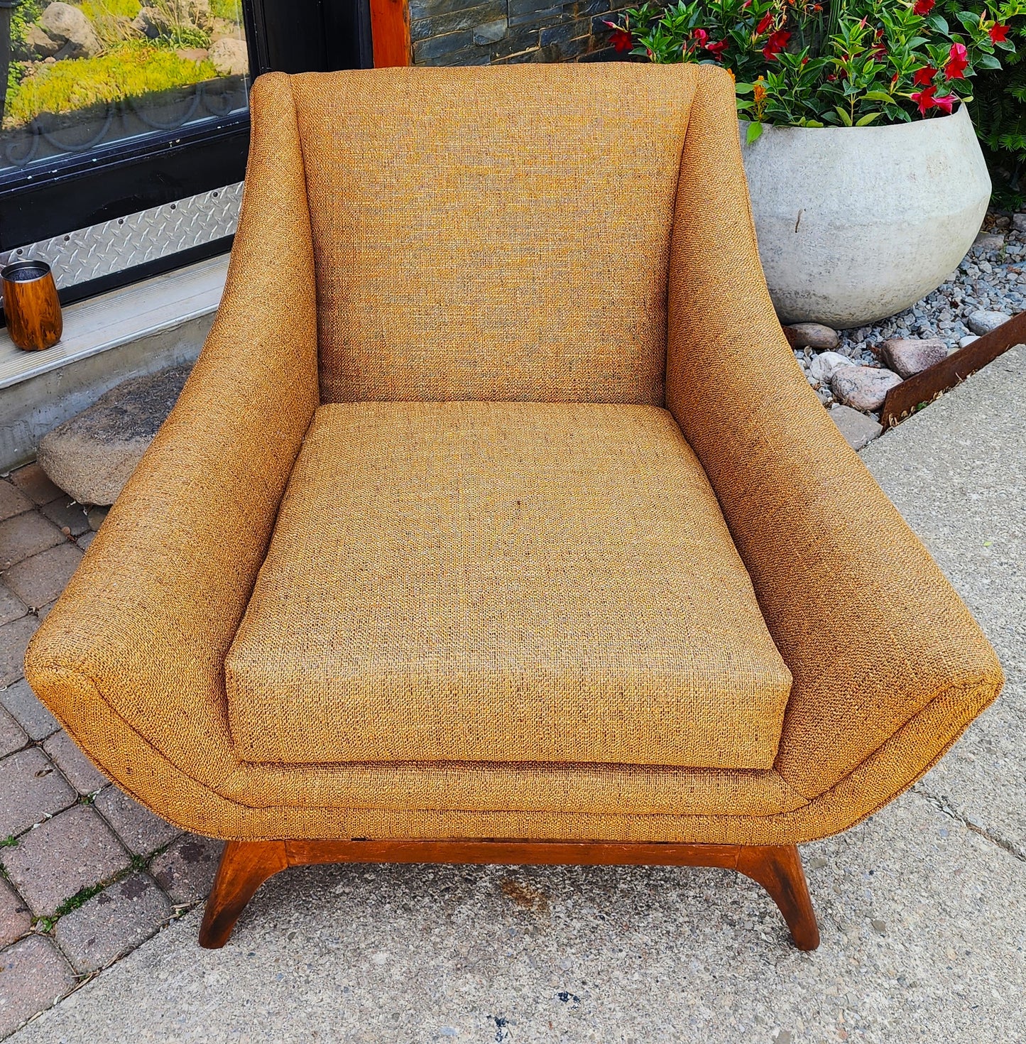 2 REFINISHED REUPHOLSTERED Mid Century Modern Armchairs & Ottoman