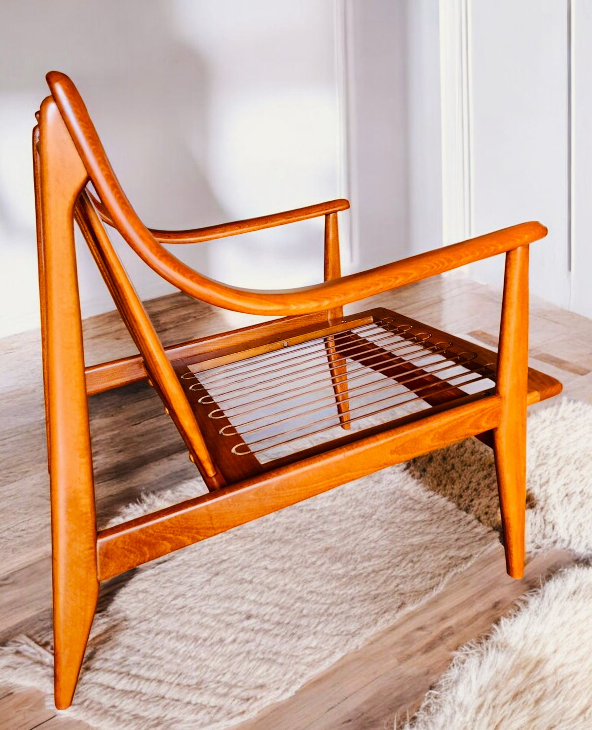 REFINISHED Italian Mid Century Modern Lounge Chair w Wool Mohair Cushions