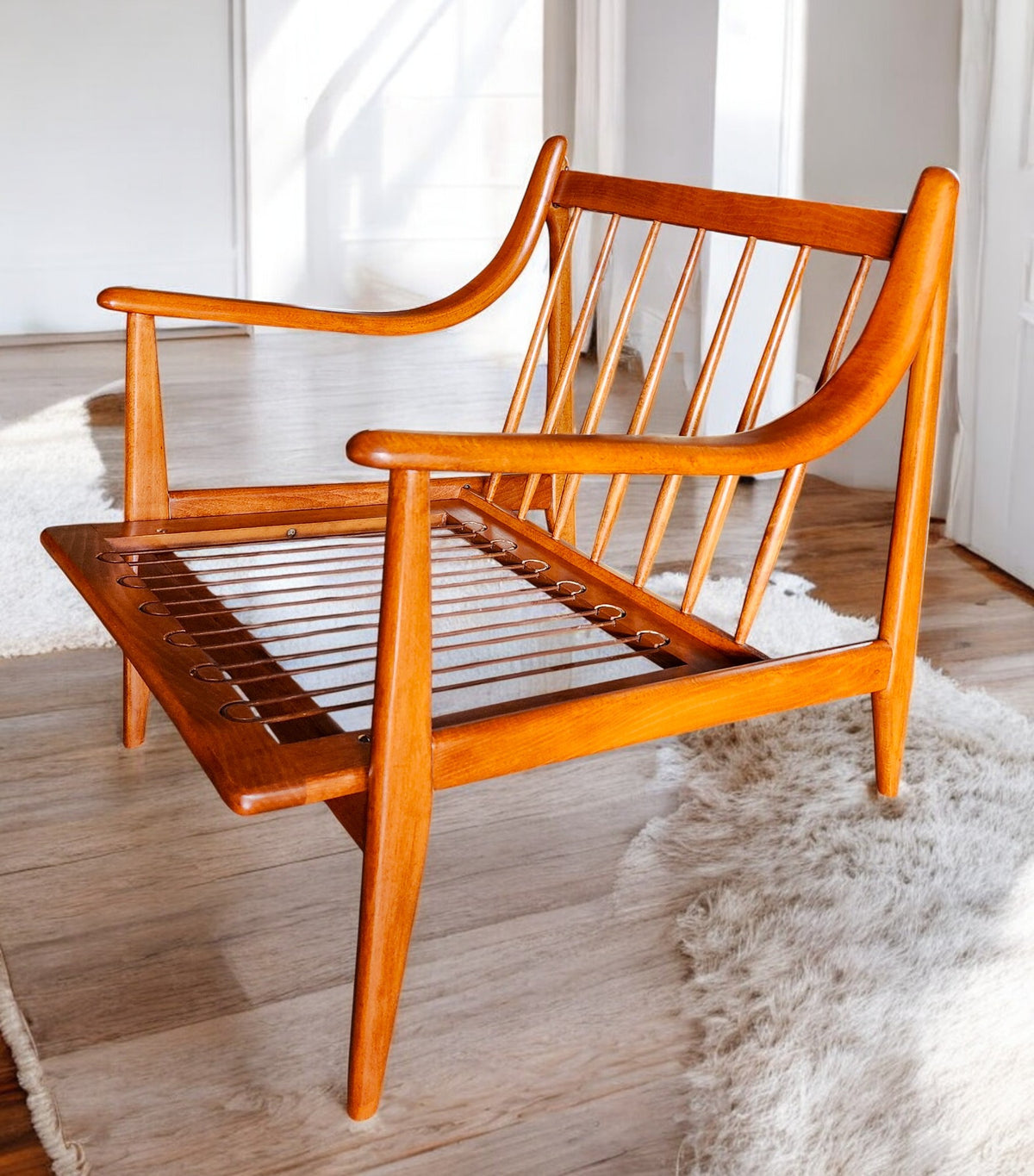 REFINISHED Italian Mid Century Modern Lounge Chair w Wool Mohair Cushions