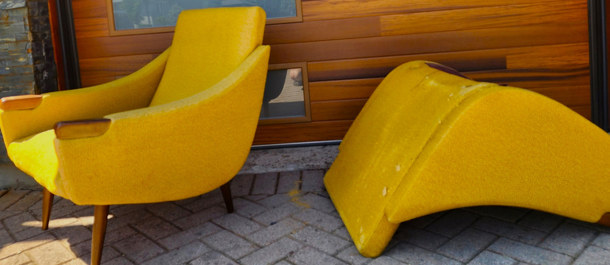 Choose fabric*** REFINISHED Danish Mid Century Modern Lounge Chairs with Teak Paws & Legs, Set of 2