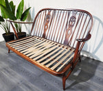 RESTORED Mid Century Modern Elm Loveseat by Ercol, fleur-de-lis 10
