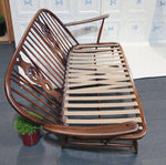 RESTORED Mid Century Modern Elm Loveseat by Ercol, fleur-de-lis 11