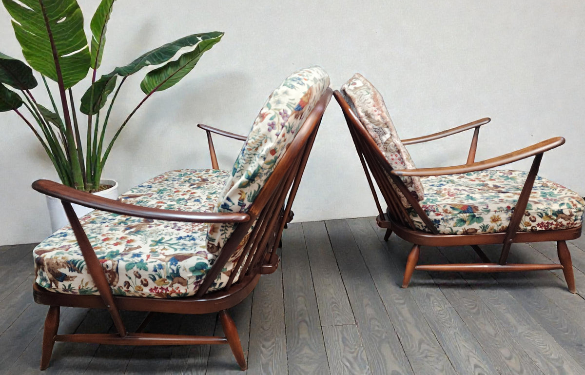 RESTORED Mid Century Modern Elm Loveseat by Ercol, fleur-de-lis