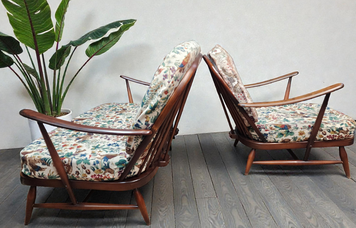 RESTORED Mid Century Modern Elm Armchair by Ercol, fleur-de-lis