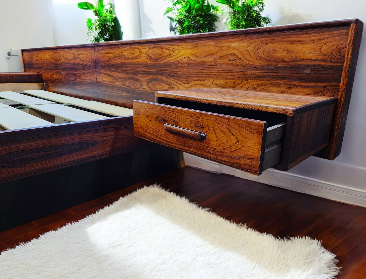 REFINISHED Mid Century Modern Rosewood Bed KING w Floating Nightstands