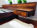 REFINISHED Mid Century Modern Rosewood Bed KING w Floating Nightstands 7