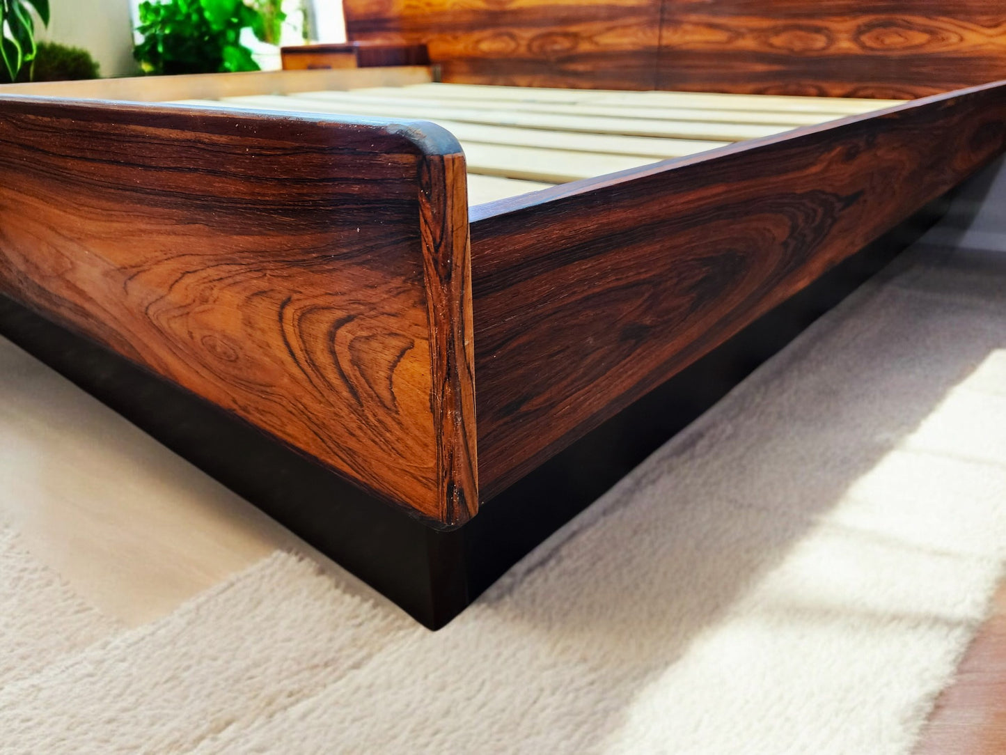 REFINISHED Mid Century Modern Rosewood Bed KING w Floating Nightstands