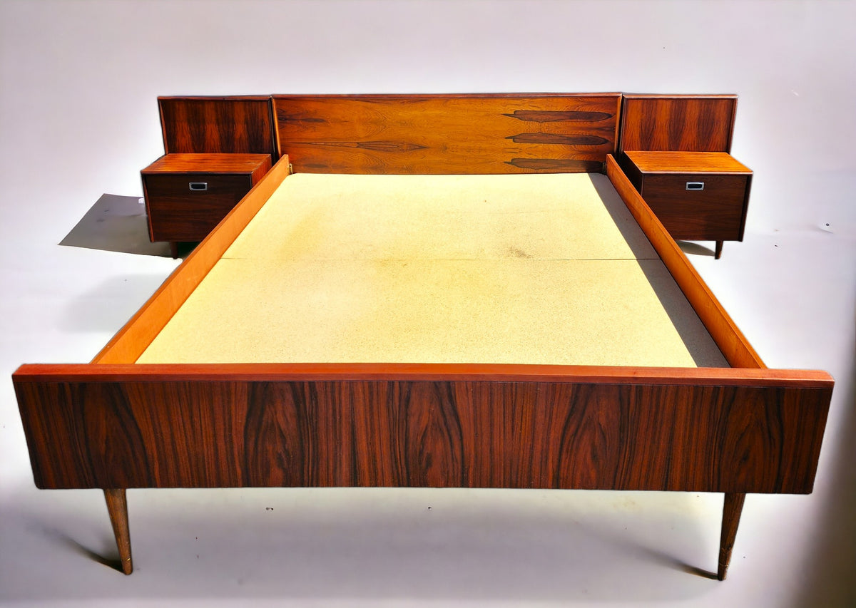 REFINISHED Mid Century Modern Rosewood Bed w Nightstands Queen