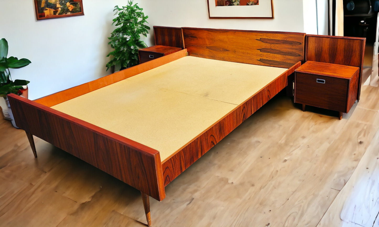REFINISHED Mid Century Modern Rosewood Bed w Nightstands Queen