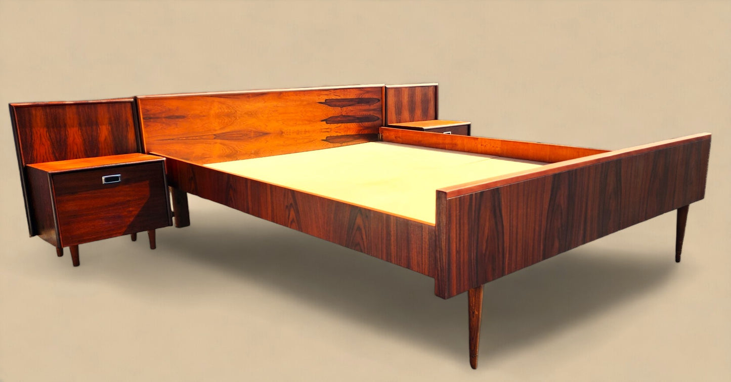 REFINISHED Mid Century Modern Rosewood Bed w Nightstands Queen