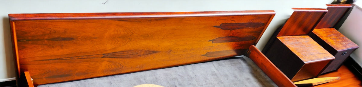 REFINISHED Mid Century Modern Rosewood Bed w Nightstands Queen