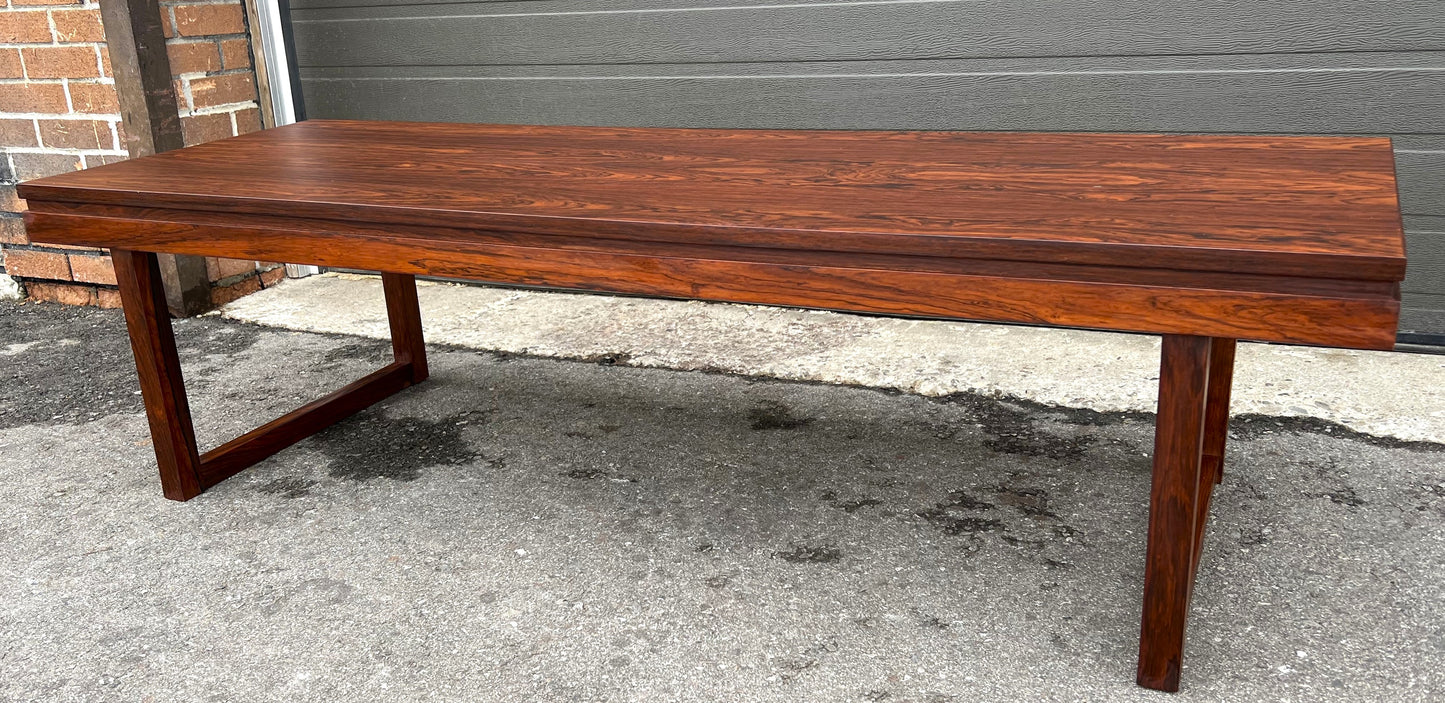 REFINISHED Danish Mid Century Modern Rosewood Coffee Table, Large & Narrow