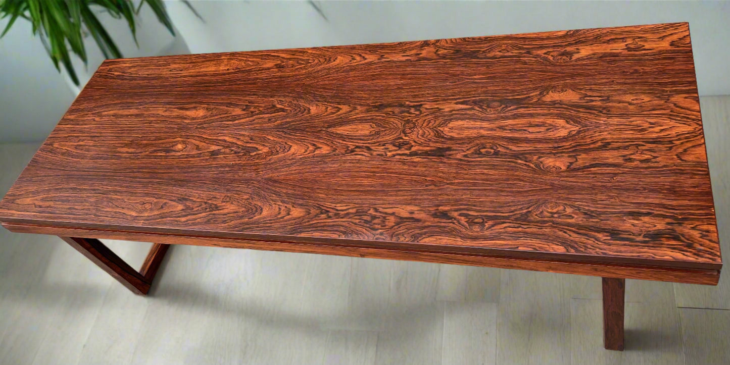 REFINISHED Danish Mid Century Modern Rosewood Coffee Table, Large & Narrow