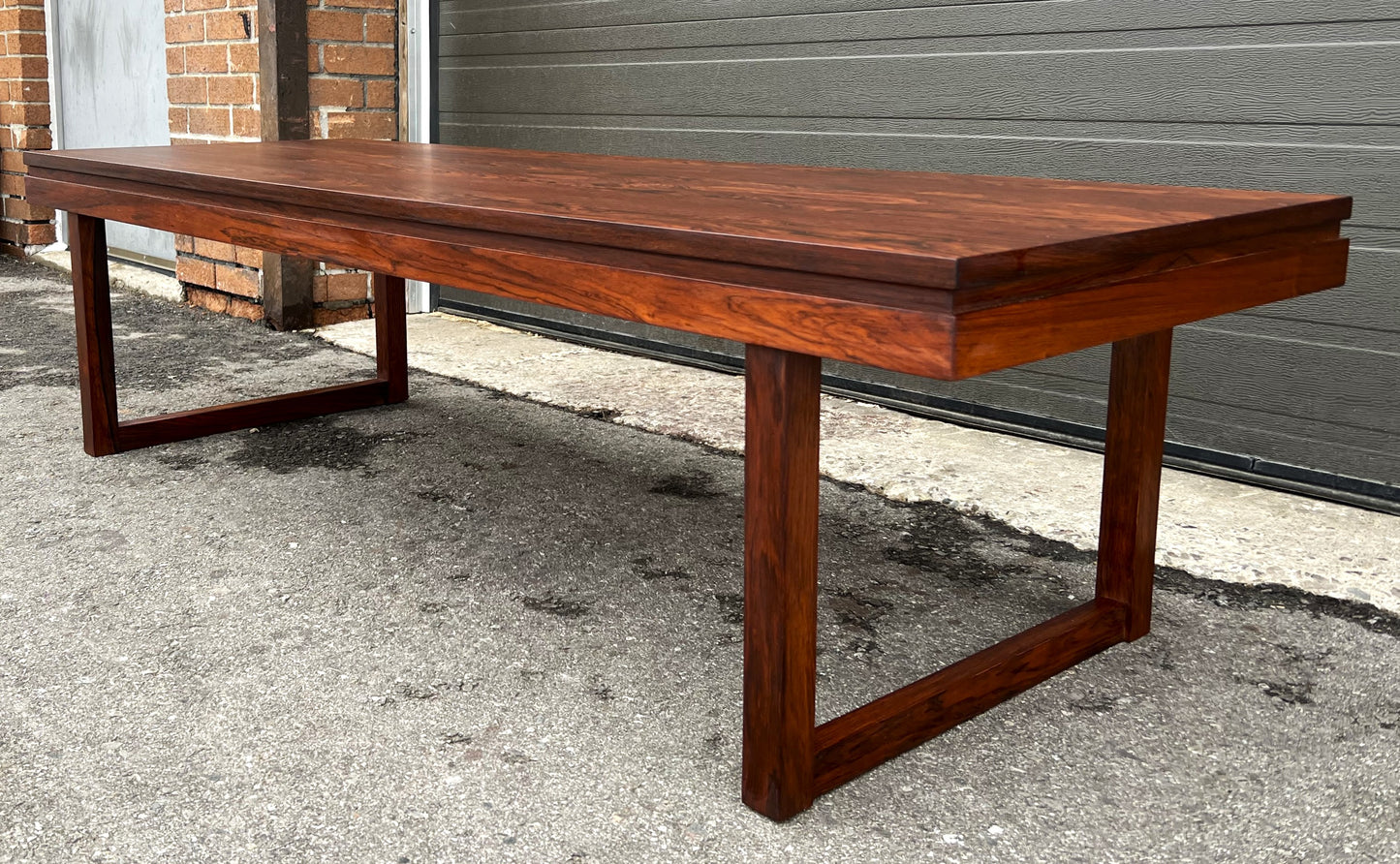 REFINISHED Danish Mid Century Modern Rosewood Coffee Table, Large & Narrow