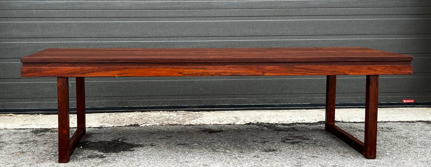 REFINISHED Danish Mid Century Modern Rosewood Coffee Table, Large & Narrow