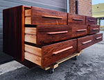 RESTORED Mid Century Modern Rosewood Queen bed w nightstands, dresser & tallboy 12