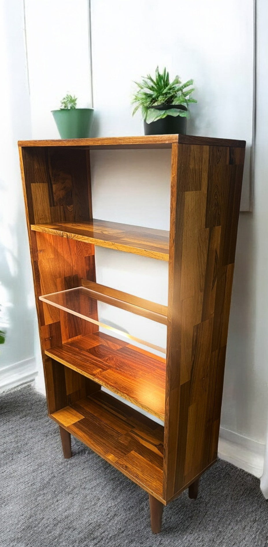 REFINISHED MCM Rosewood Patchwork Cabinet w shelves & lighting 28