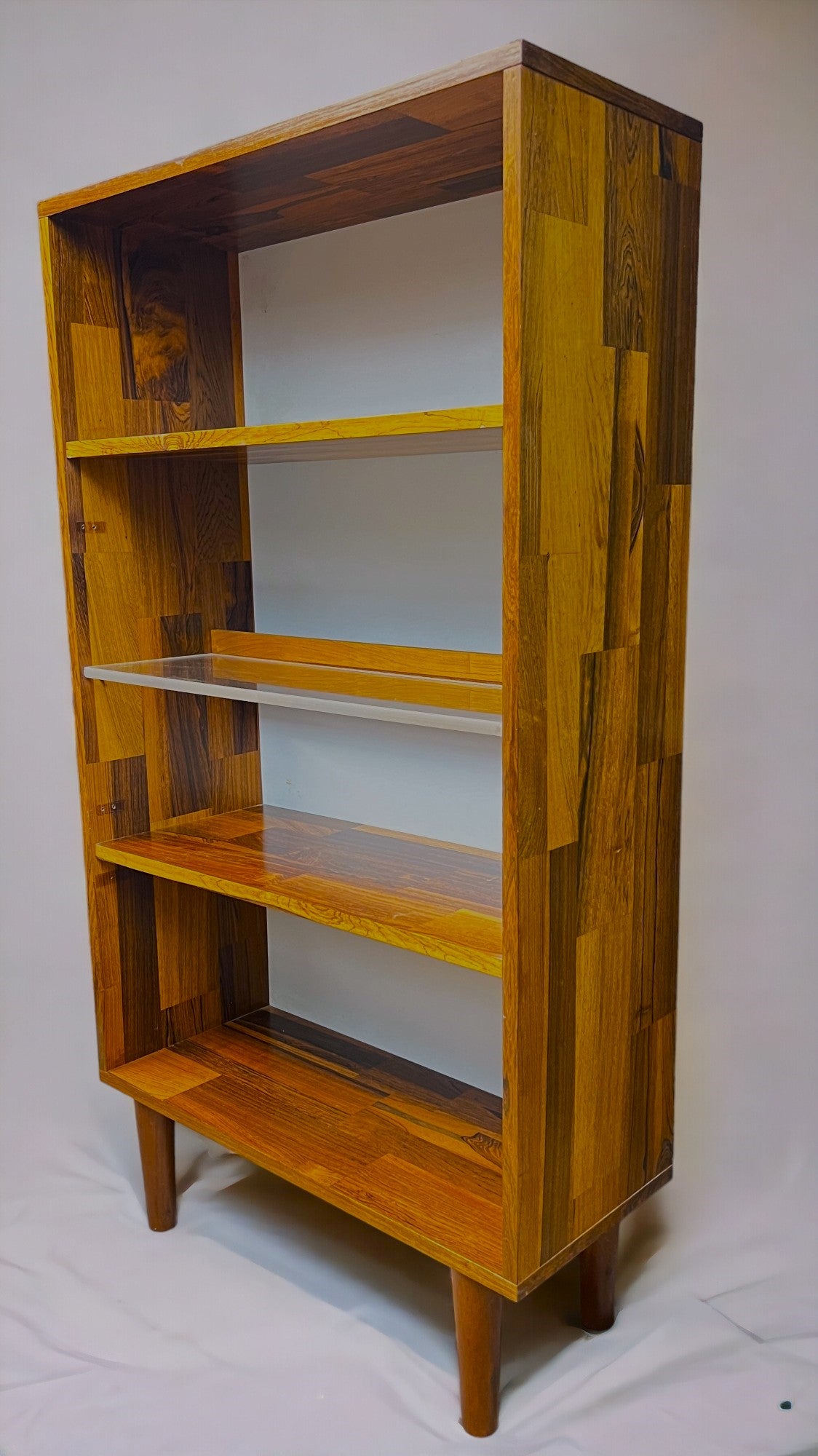 REFINISHED MCM Rosewood Patchwork Cabinet w shelves & lighting 28