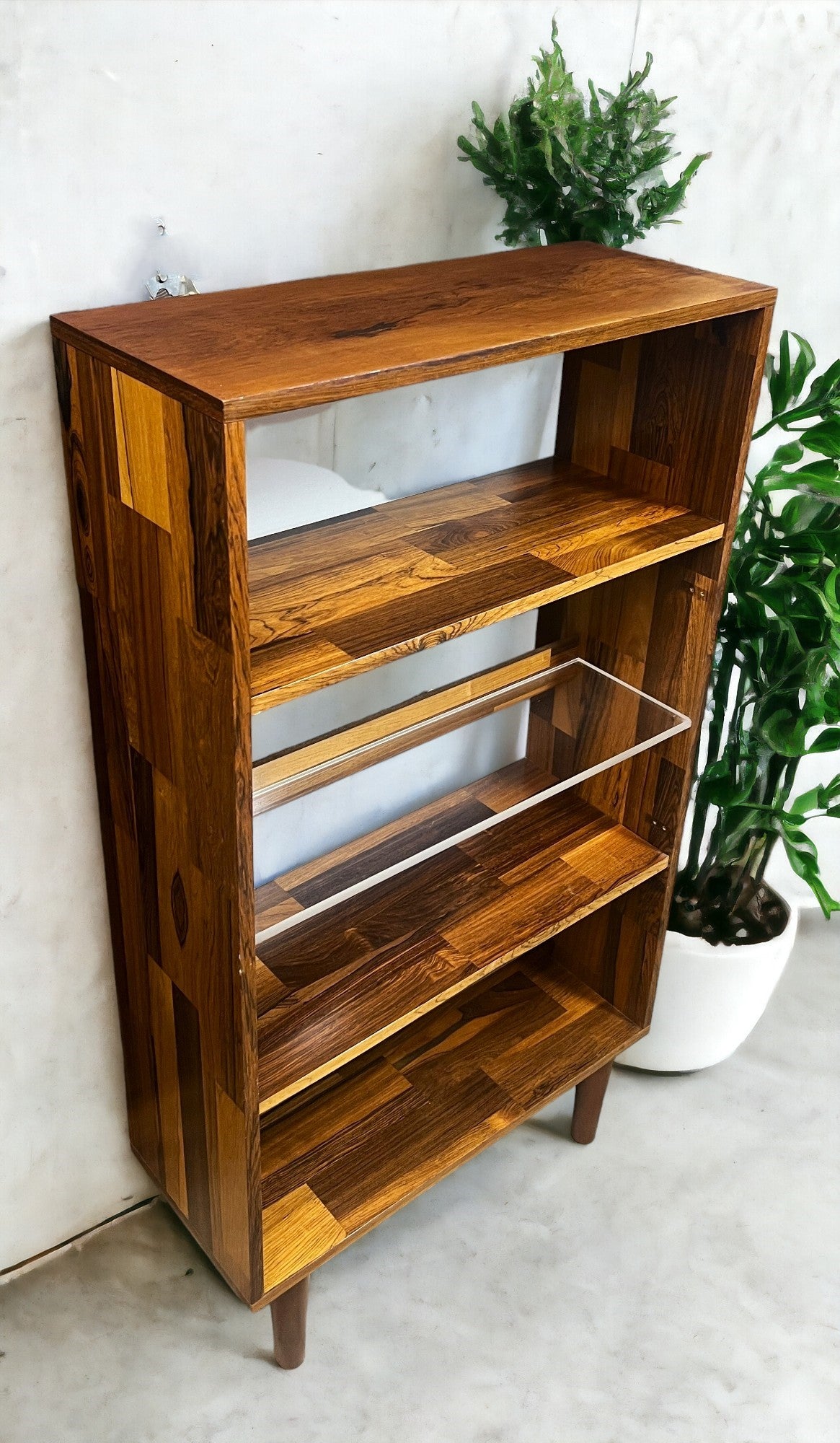 REFINISHED MCM Rosewood Patchwork Cabinet w shelves & lighting 28