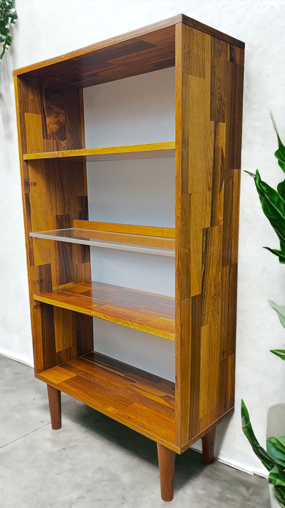 REFINISHED MCM Rosewood Patchwork Cabinet w shelves & lighting 28