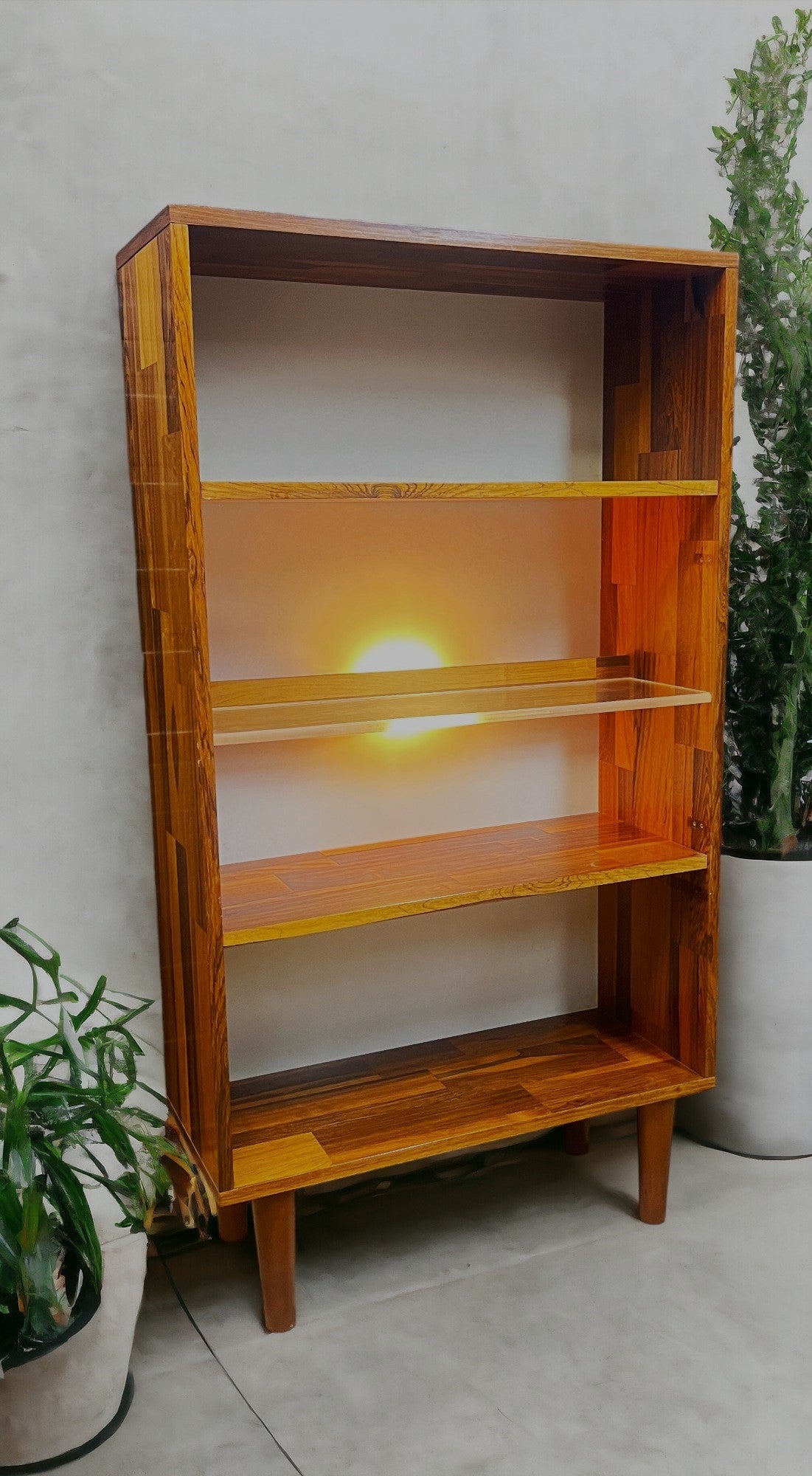 REFINISHED MCM Rosewood Patchwork Cabinet w shelves & lighting 28