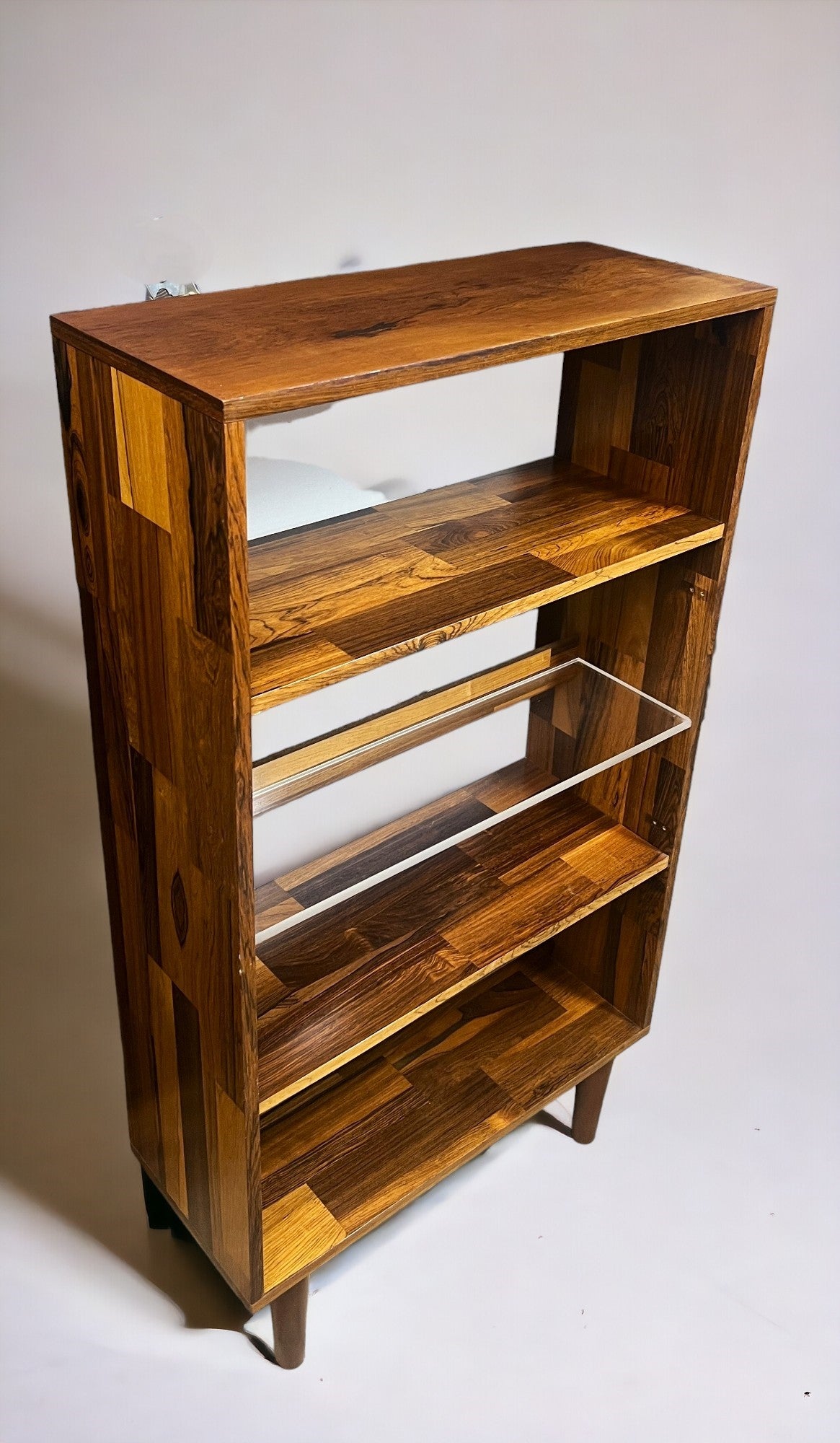 REFINISHED MCM Rosewood Patchwork Cabinet w shelves & lighting 28