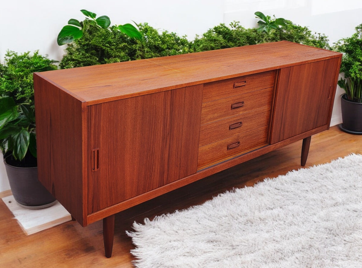 REFINISHED Danish Mid Century Modern Teak Sideboard TV Media Console 6ft
