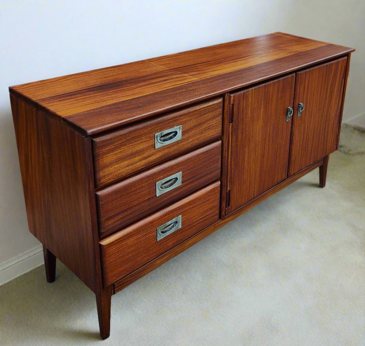 REFINISHED Mid Century Modern SOLID TEAK Buffet 54