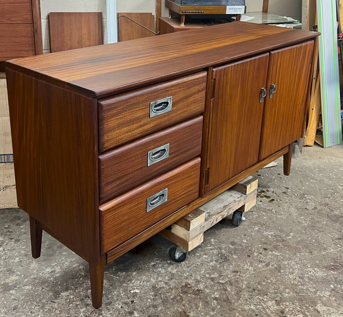 REFINISHED Mid Century Modern SOLID TEAK Buffet 54