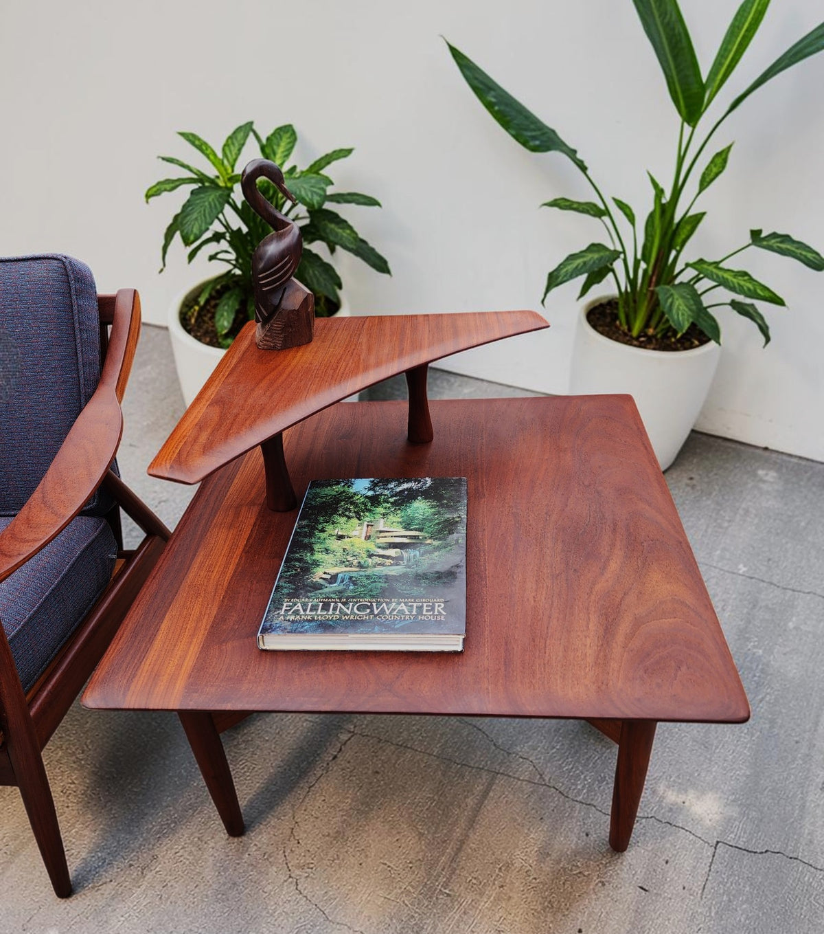 REFINISHED Mid Century Modern Solid Afromosia Corner Two-Tier Table by Imperial