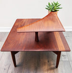 REFINISHED Mid Century Modern Solid Afromosia Corner Two-Tier Table by Imperial 2