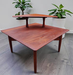 REFINISHED Mid Century Modern Solid Afromosia Corner Two-Tier Table by Imperial 5