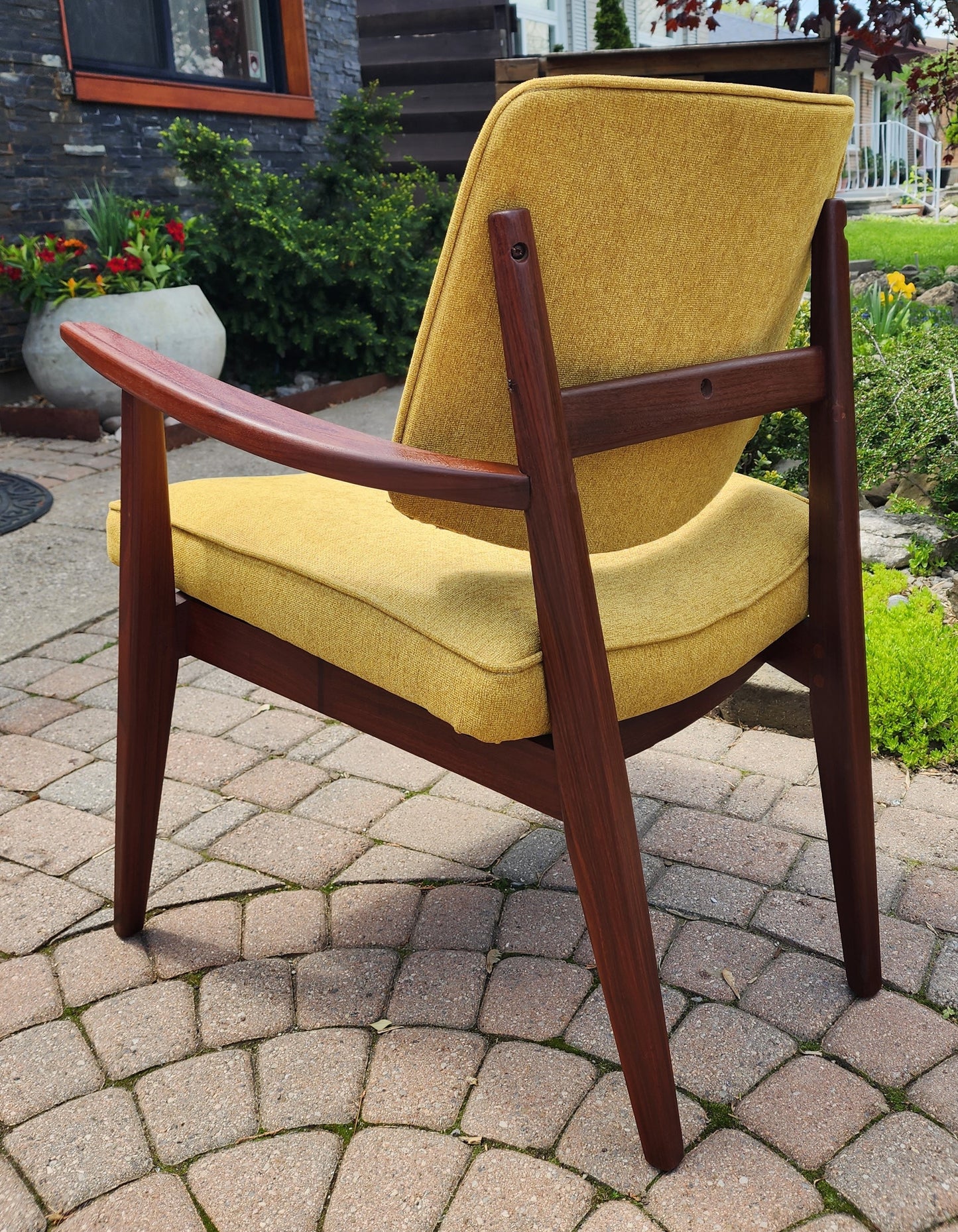 REFINISHED REUPHOLSTERED Mid Century Modern Afromosia Arm Chair by Jan Kuypers