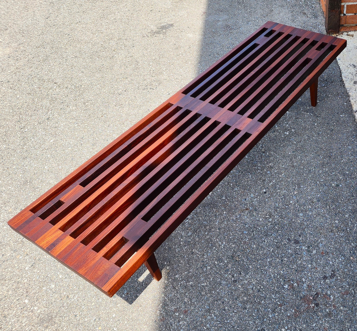 REFINISHED Mid Century Modern Solid Teak Slatted Bench or Coffee Table 60