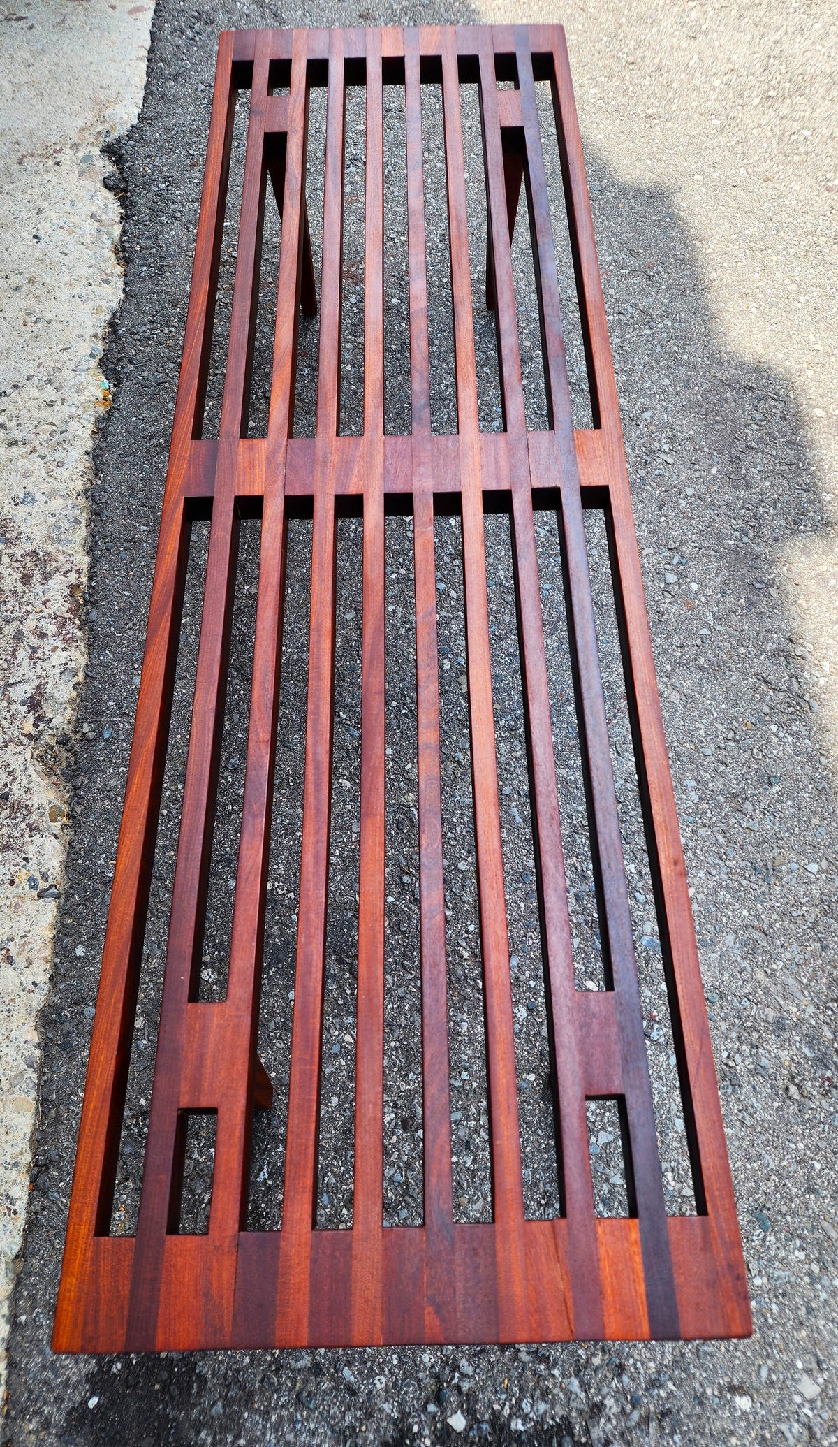 REFINISHED Mid Century Modern Solid Teak Slatted Bench or Coffee Table 60