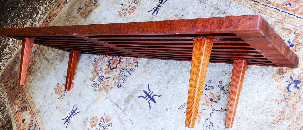 REFINISHED Mid Century Modern Solid Teak Slatted Bench or Coffee Table 60
