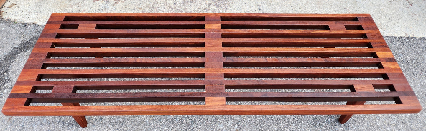 REFINISHED Mid Century Modern Solid Teak Slatted Bench or Coffee Table 60"